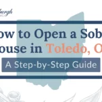 People outside a sober living home in Toledo, OH discussing recovery housing and startup planning