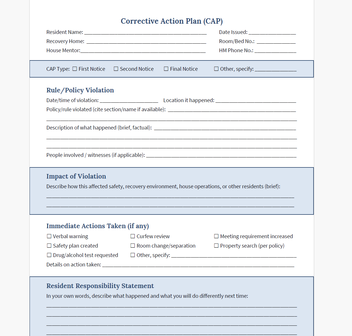 Corrective Action Plan preview