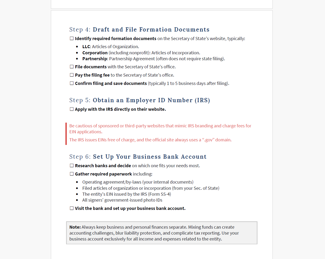 LLC and Corp. Checklist preview