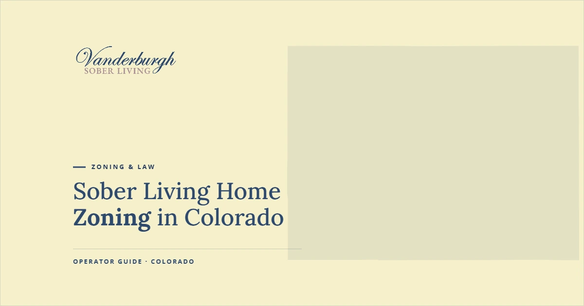 Colorado Zoning, Fair Housing, and Land Use Laws for Sober Living — Vanderburgh Sober Living guide graphic with Colorado state outline