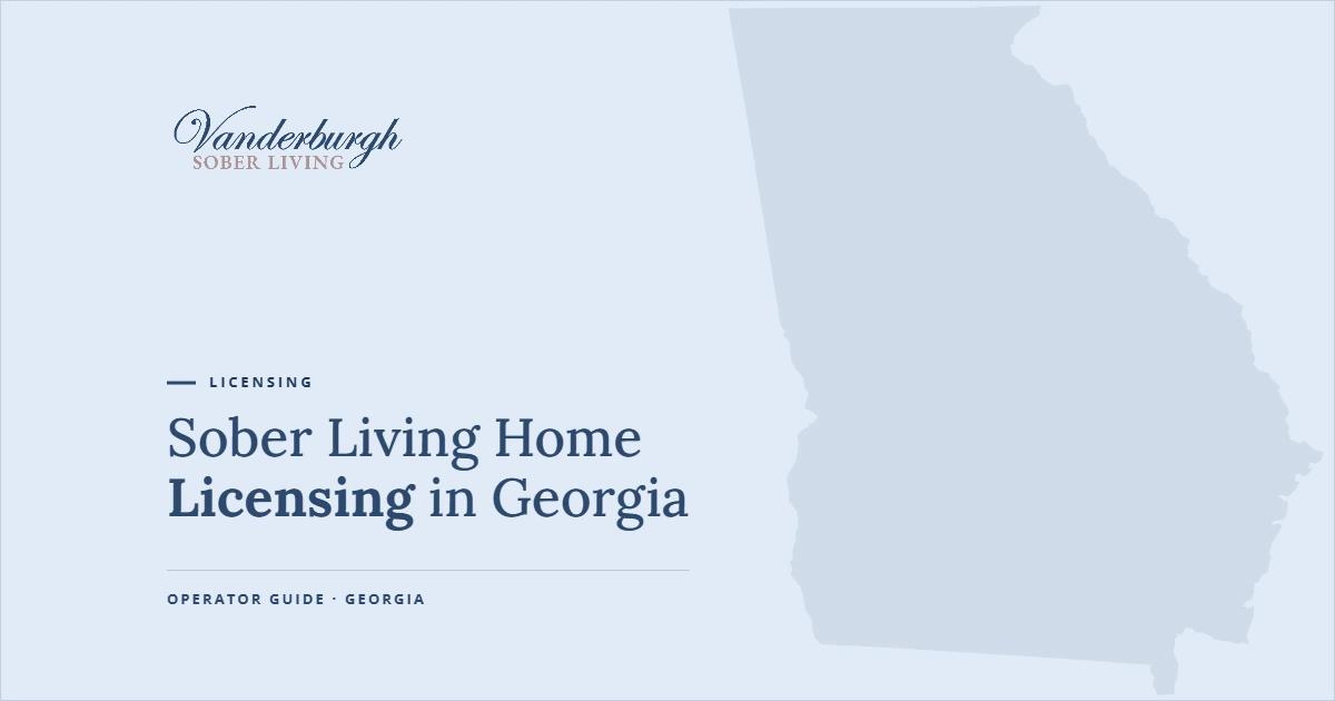 Do You Need a License to Open a Sober Living Home in Georgia — Vanderburgh Sober Living guide graphic with Georgia state outline