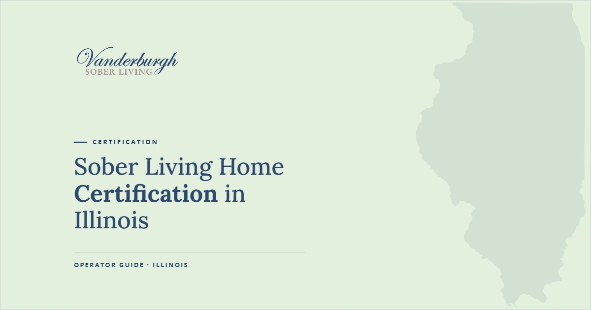 How to Certify a Sober Living Home With IAEC in Illinois — Vanderburgh Sober Living guide graphic with Illinois state outline