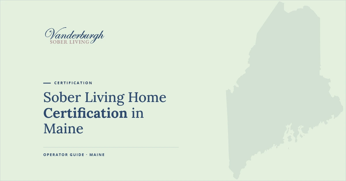 How to Certify a Sober House in Maine with MARR — Vanderburgh Sober Living guide graphic with Maine state outline