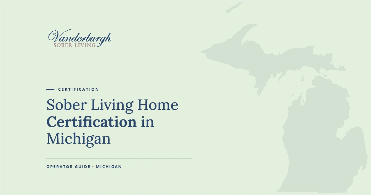 How to Certify a Sober Living Home With MARR in Michigan — Vanderburgh Sober Living guide graphic with Michigan state outline