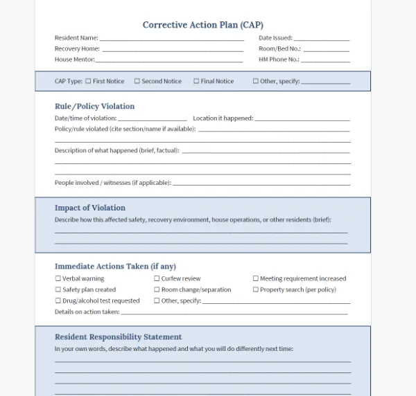 Corrective action plan template preview