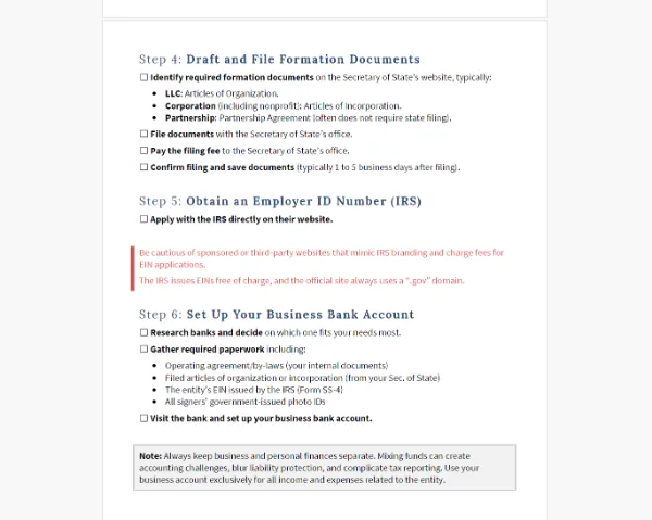 LLC and corporation checklist template preview