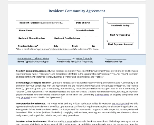Resident agreement template preview