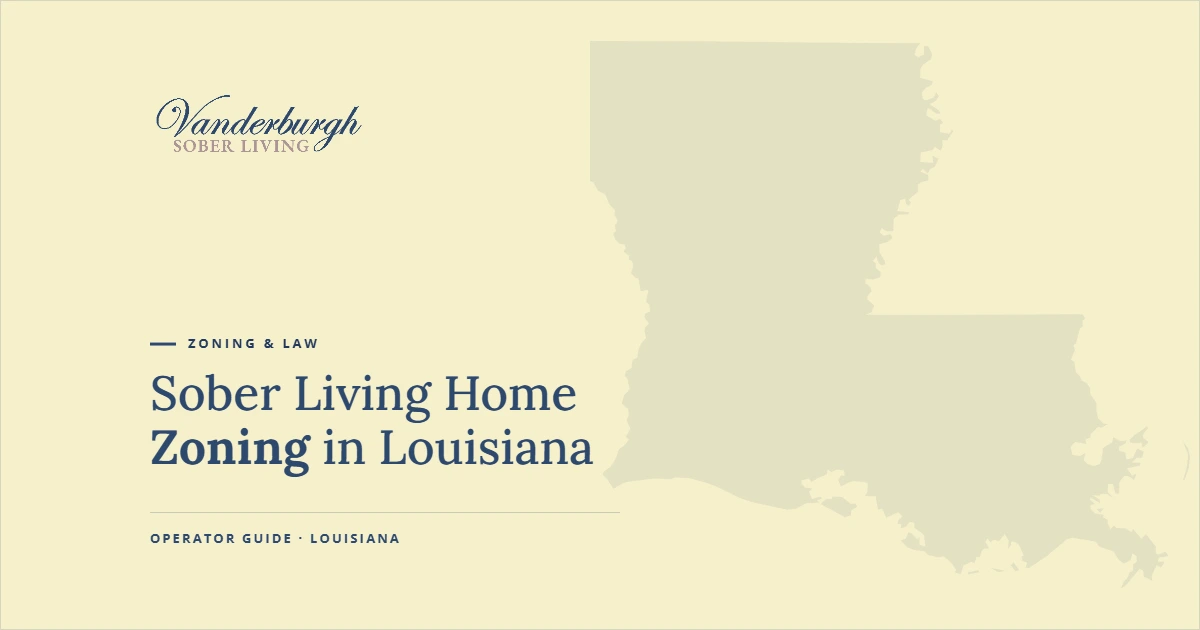 Louisiana Zoning, Fair Housing, and Land Use Laws for Sober Living — Vanderburgh Sober Living guide graphic with Louisiana state outline