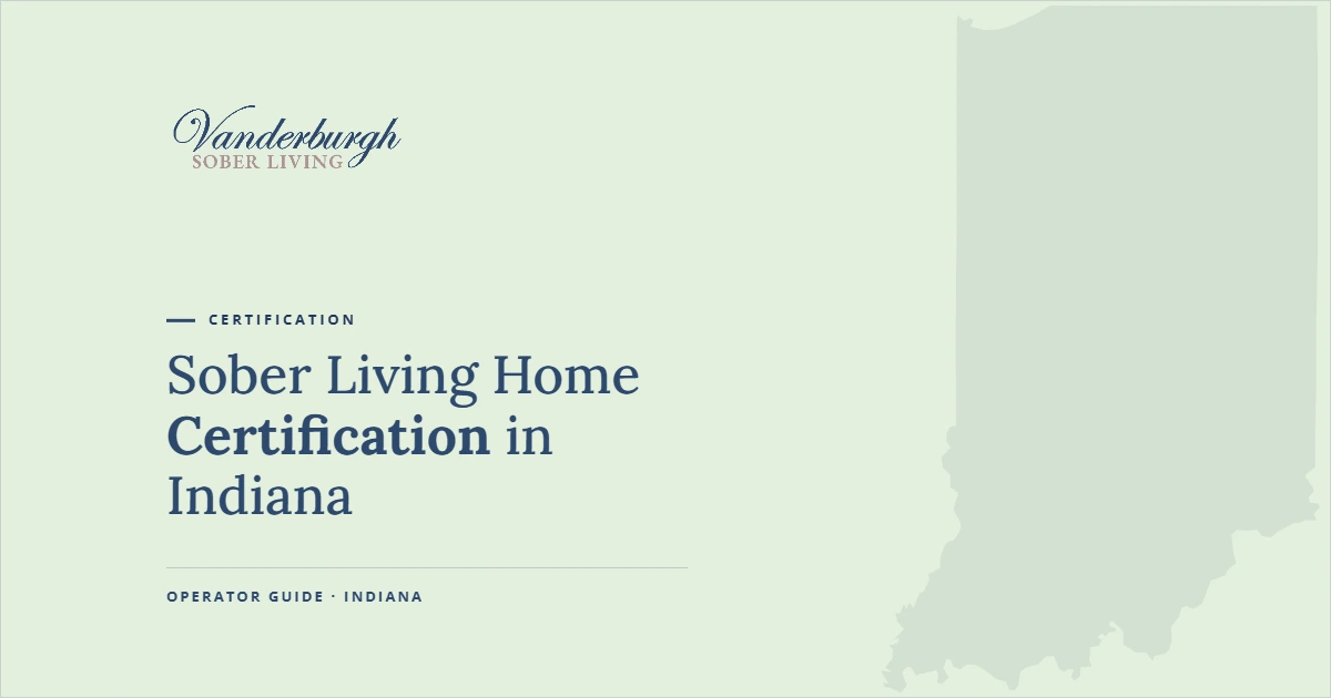 How to Certify a Sober Living Home in Indiana — Vanderburgh Sober Living guide graphic with Indiana state outline
