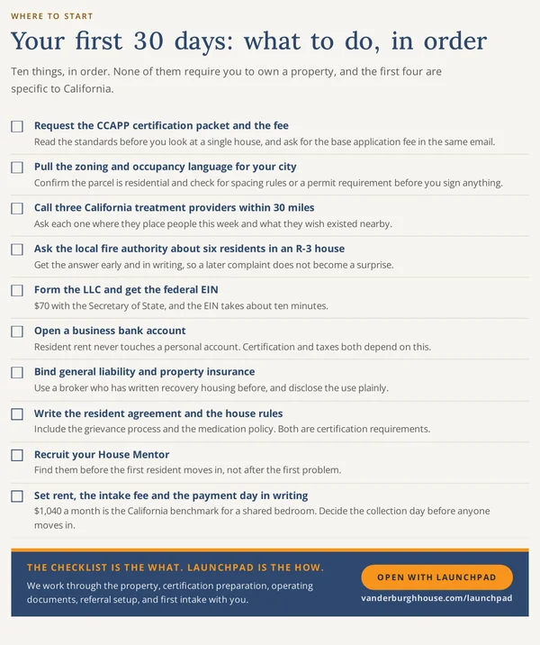The California Sober Living Starter Kit, first 30 days checklist