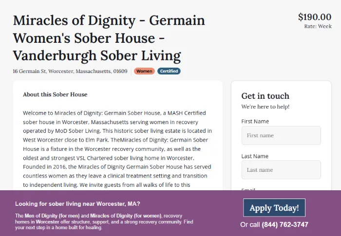 Chartered Operator featured home listing on the Sober House Directory website